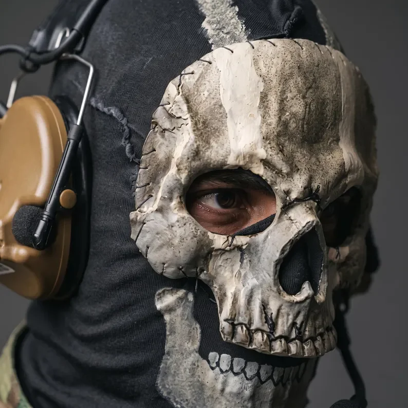 Military Ghost Tactical Skull Mask (Black), Full Face Air Gun Mask, Halloween Cosplay Outfit, Cool Men's Face Mask