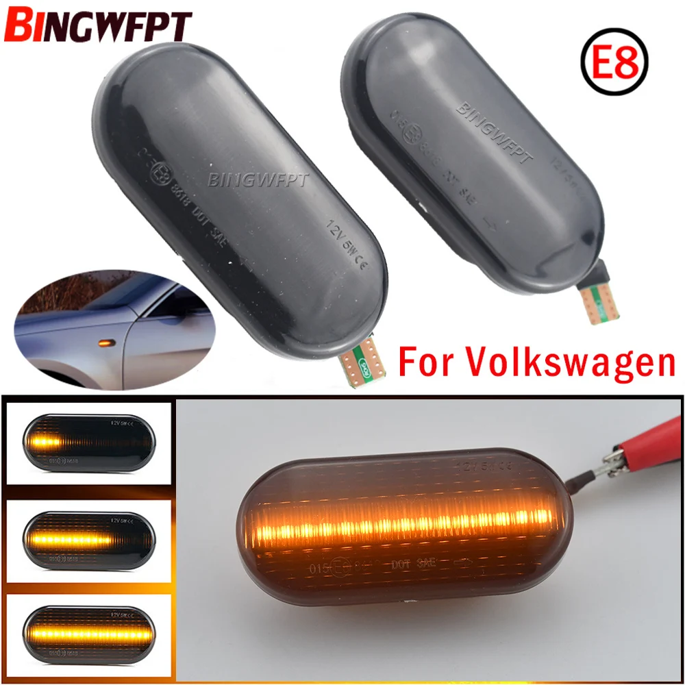 Smoked Dynamic Flowing LED Side Marker Turn Signal Light For VW Transporter T5 Polo Golf3 4 Passat B5 Sharan Lupo Bora Multivan