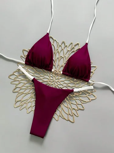 Imagen 2 del producto Microbikinis 2026 con realce para mujer, trajes de baño sexis, conjunto de Bikini brasileño, Bikini con Tanga, traje de baño unicolor, ropa de playa de verano