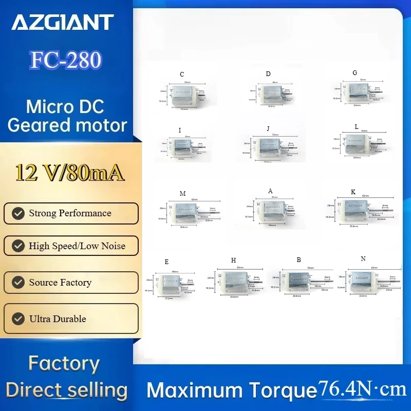 

AZGIANT Car Door Lock Central Control Motor DC 12V Engine Folding Rearview Mirror Fuel Engine Round Pattern Shaft FC280 DIY Toys