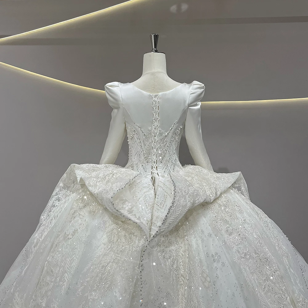 맞춤 제작 2026 신상 웨딩드레스 라운드넥 긴팔 비즈 장식 코르셋 브라이덜 드레스 새틴 웨딩드레스 웨딩드레스 (vestidos de novia boda)