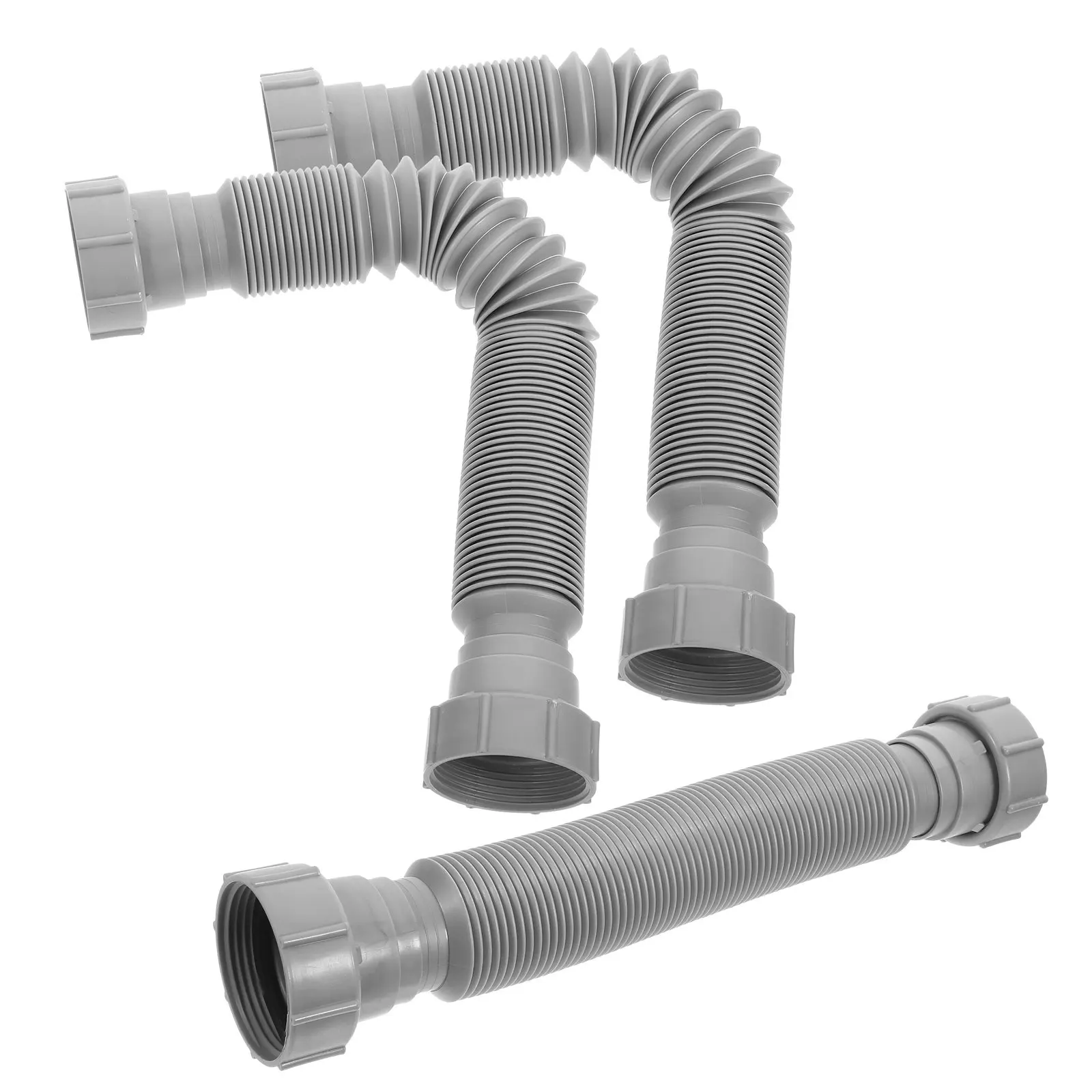 3 Pcs Telescopic Drain Hose Pipe Bathroom Flexible Grey Expandable Sink Waste Tube