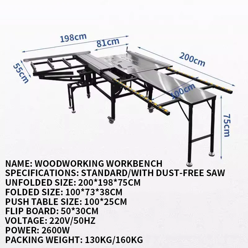 New Sliding Table Saw Woodworking Saw Table 2600W Cutting Saw All-in-one Machine Dedicated Precision Workbench Bracket
