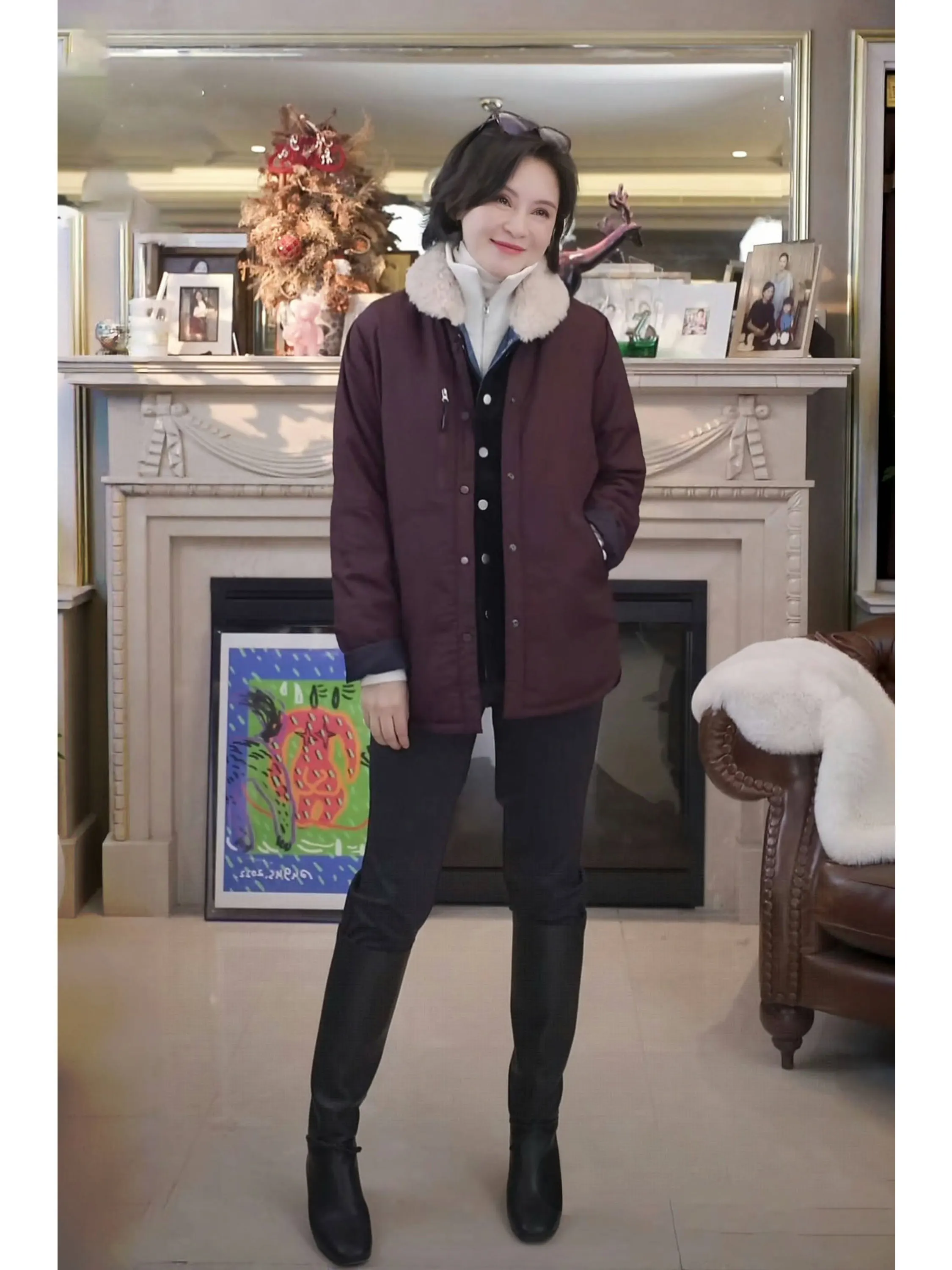 

Модная универсальная двусторонняя хлопковая куртка-жакет для осени и зимы, верхняя одежда, четырехцветная, для повседневной носки, приталенного кроя, женская.