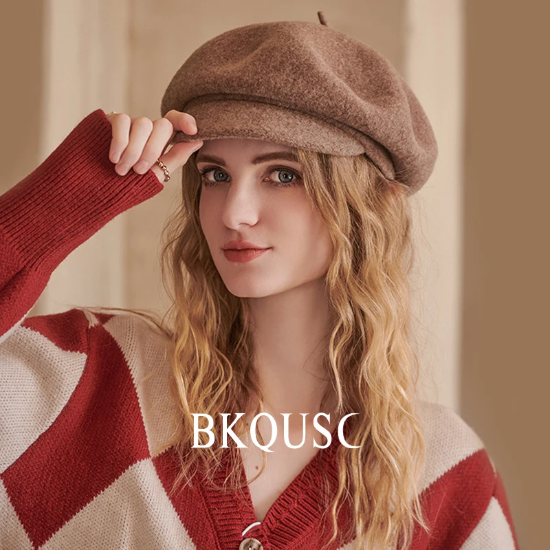 Unisex English Wool Newsboy Hat Ladies Winter Warm Wool Retro Beret Cap for Women Solid Color Soft Vintage Female Artist Berets