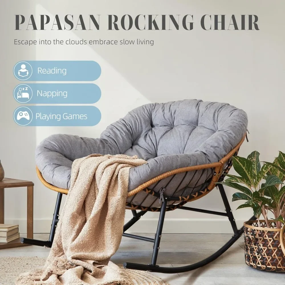 كرسي هزاز للفناء كبير الحجم، كرسي هزاز باباسان للاستخدام الداخلي والخارجي، كرسي صالة مع وسادة، كرسي هزاز على شكل بيضة