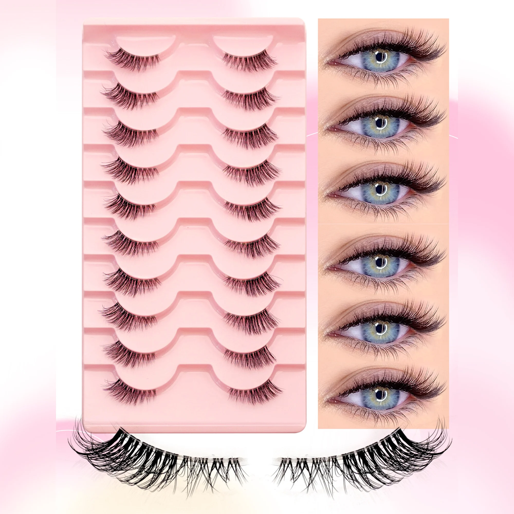 10 paires de cils Hlaf vaporeux 3D faits à la main, Extensions de cils en Faux vison, bande complète, extrémité ailée, cils allongés