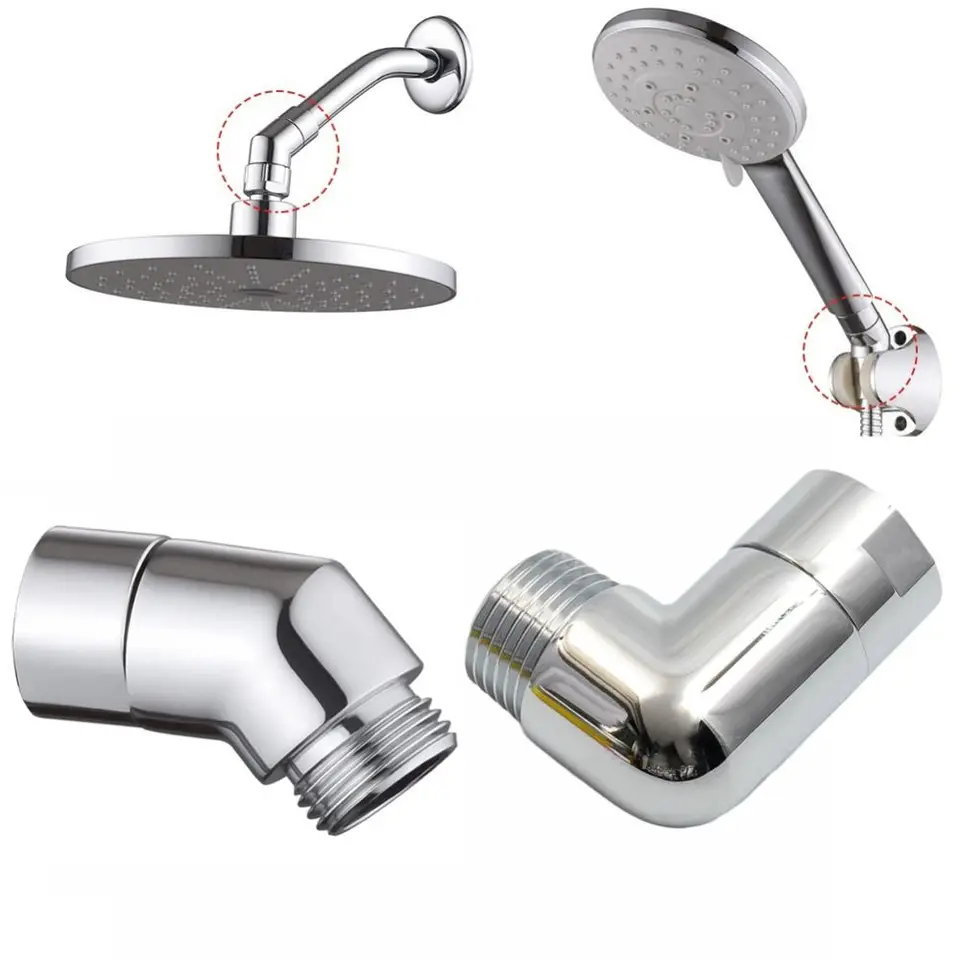 Shower Head Swivel Ball Adapter – Brass Adjustable Angle Connector, Standard G1/2, Polished Chrome & Matte Black Options, Rustproof