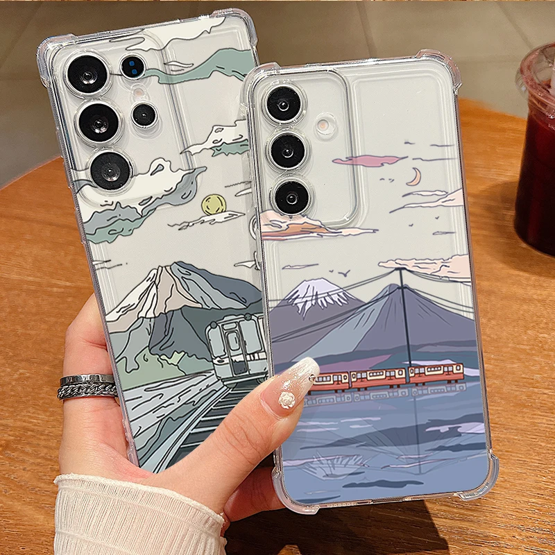 Bergzug-Muster Handyhülle für Samsung Galaxy S26 S25 S24 S23 Ultra S22 Plus S21 S24 S25 FE Transparente Stoßfeste Weiche Schutzhülle