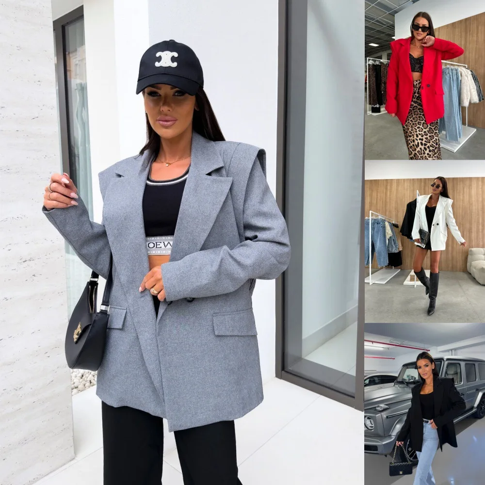 سترات نسائية عصرية بتصميم الخريف والشتاء بأزرار سفلية سترات عصرية بأكمام طويلة سترات عالية الشارع للإناث #1