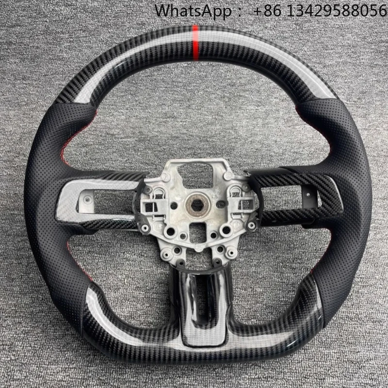 Hot Products for Ford Mustang Carbon Fiber Perforated Leather Wheel with Red Stitching Sports Design Stylish Steering Wheel