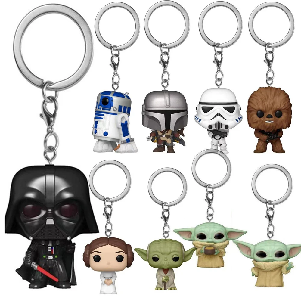 Hot Keychain Obi-wan Kenobi The Child Baby Yoda with Cup Boba Fett the Mandalo Pocket PVC Figure Toys Keyring
