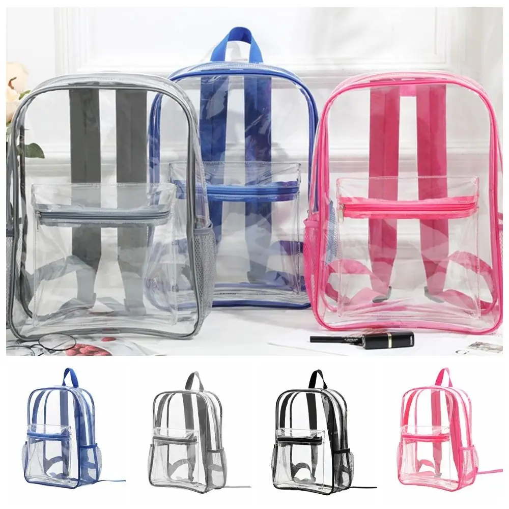 Visible Backpack Fashion Transparent Waterproof Zipper School Bag High Capacity Soft Pvc Hand Bag Backpack Travel Makeup Bags