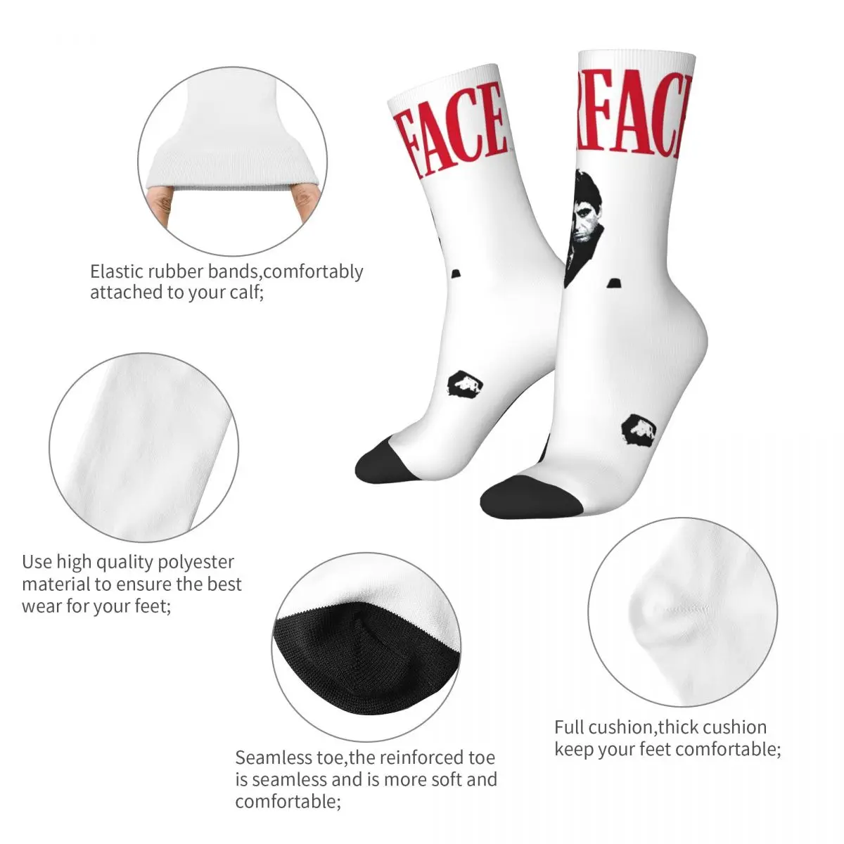 Fashion Scarface Original Football Socks Retro Music Polyester Long Socks for Unisex Breathable