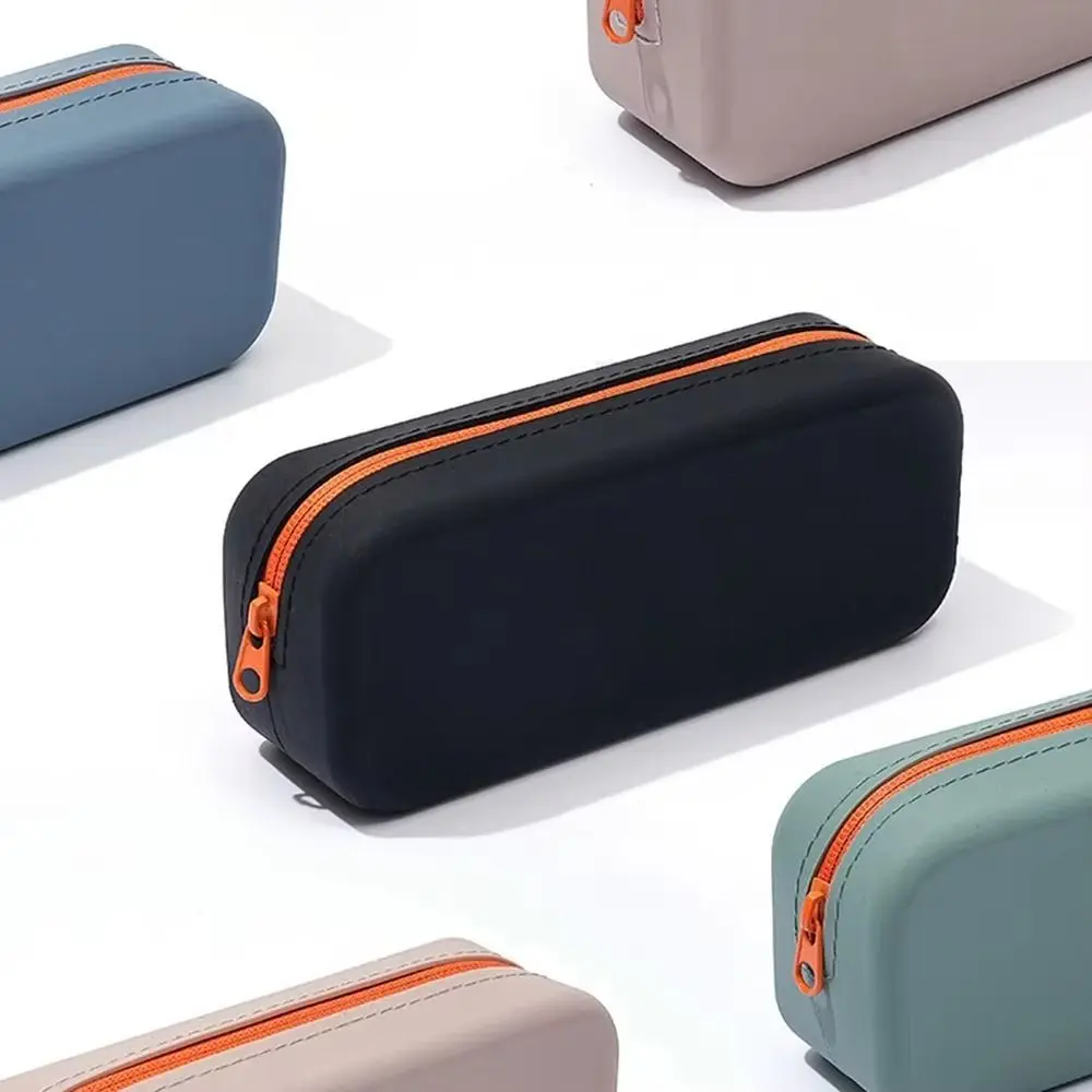 Fashion Silicone Pen Bag Zippered Large Capacity Pencil Case Multi-function Waterproof Stationery Organizer Student