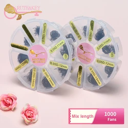 1000 fans mixed box loose fan lashes 3D-14D Promade fan 0.05 0.07 thickness eyelash extension sharp stem 0.05 0.07 LOGO Printing