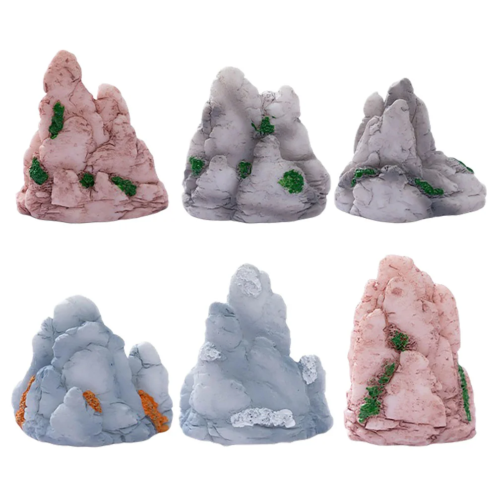 6 ชิ้นภูมิทัศน์ไมโครภูเขาตกแต่ง Rockery ตกแต่งไดโอรามาถังปลาเรซิ่นหุ่นพิพิธภัณฑ์สัตว์น้ํา