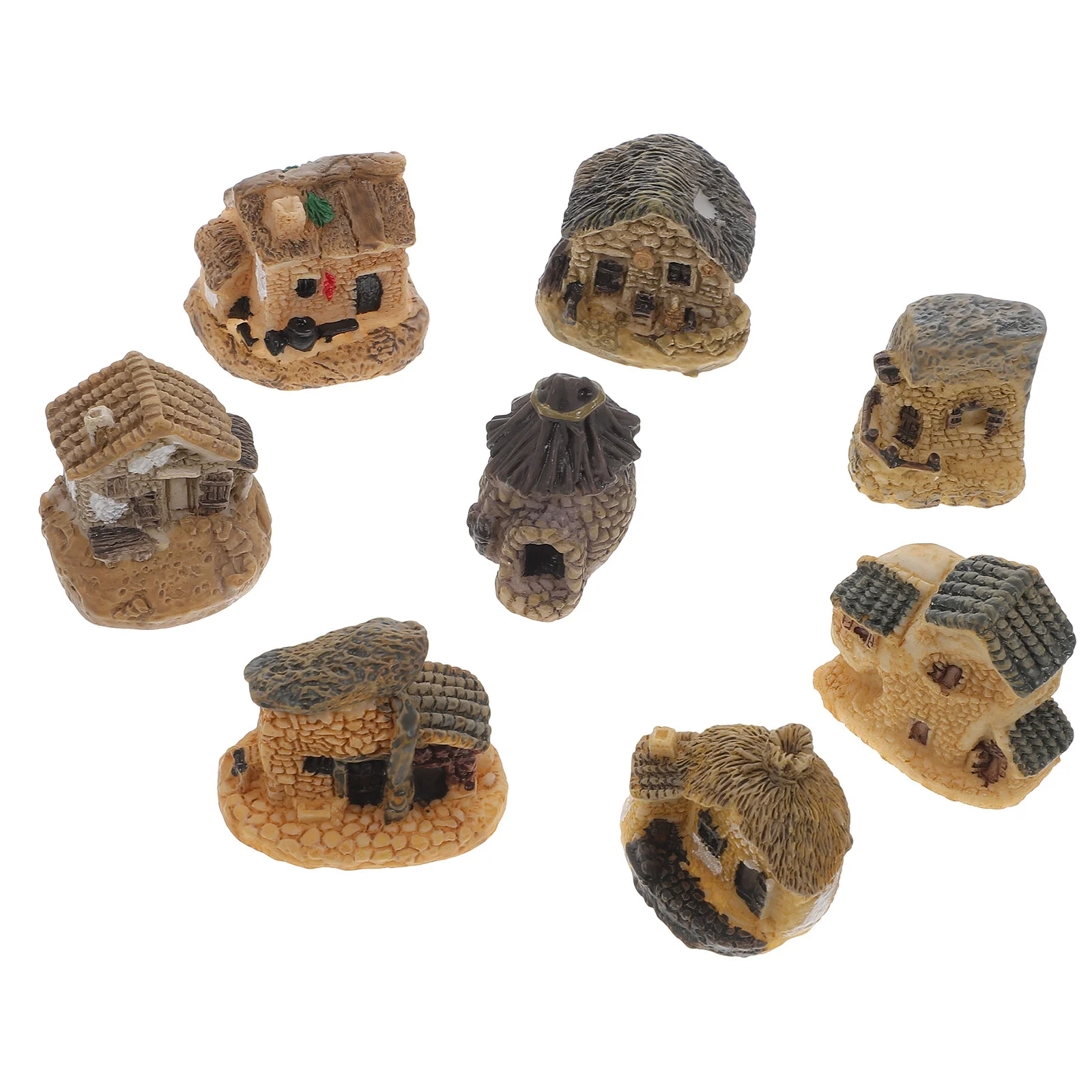 

8 Pcs Resin Mini House naments Small Accessories Landscape Miniature Villa Figurines Yellow Grey Top