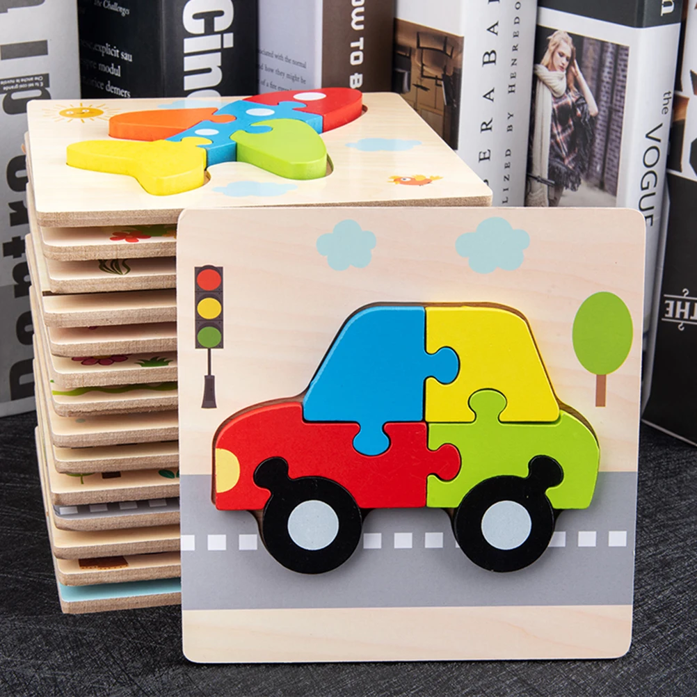 5pcs Wooden Cartoon Car Plane Kids Puzzle Set Durable 3D Jigsaw Educational For Children Game Portable Learning