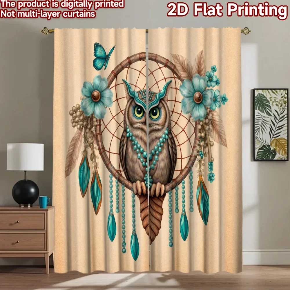 Boho Bohemian Dreamcatcher Curtain Panel for Bedroom Living Room Nature Owl Print Window Dressing Curtain Curtain