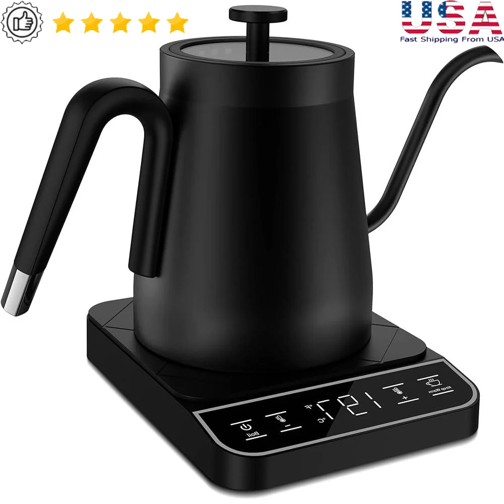 

Electric Gooseneck Kettle Temperature Control 197F Pour Over Coffee Tea Hot Water Boiler Stainless Steel Digital Display