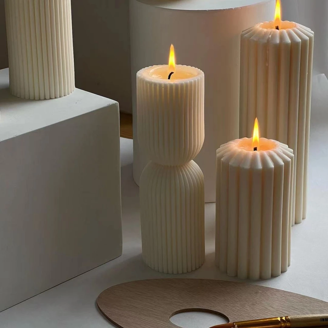 Classic striped cylindrical candle silicone mold geometric cylindrical thick striped acrylic candle mold Roman column PC mold