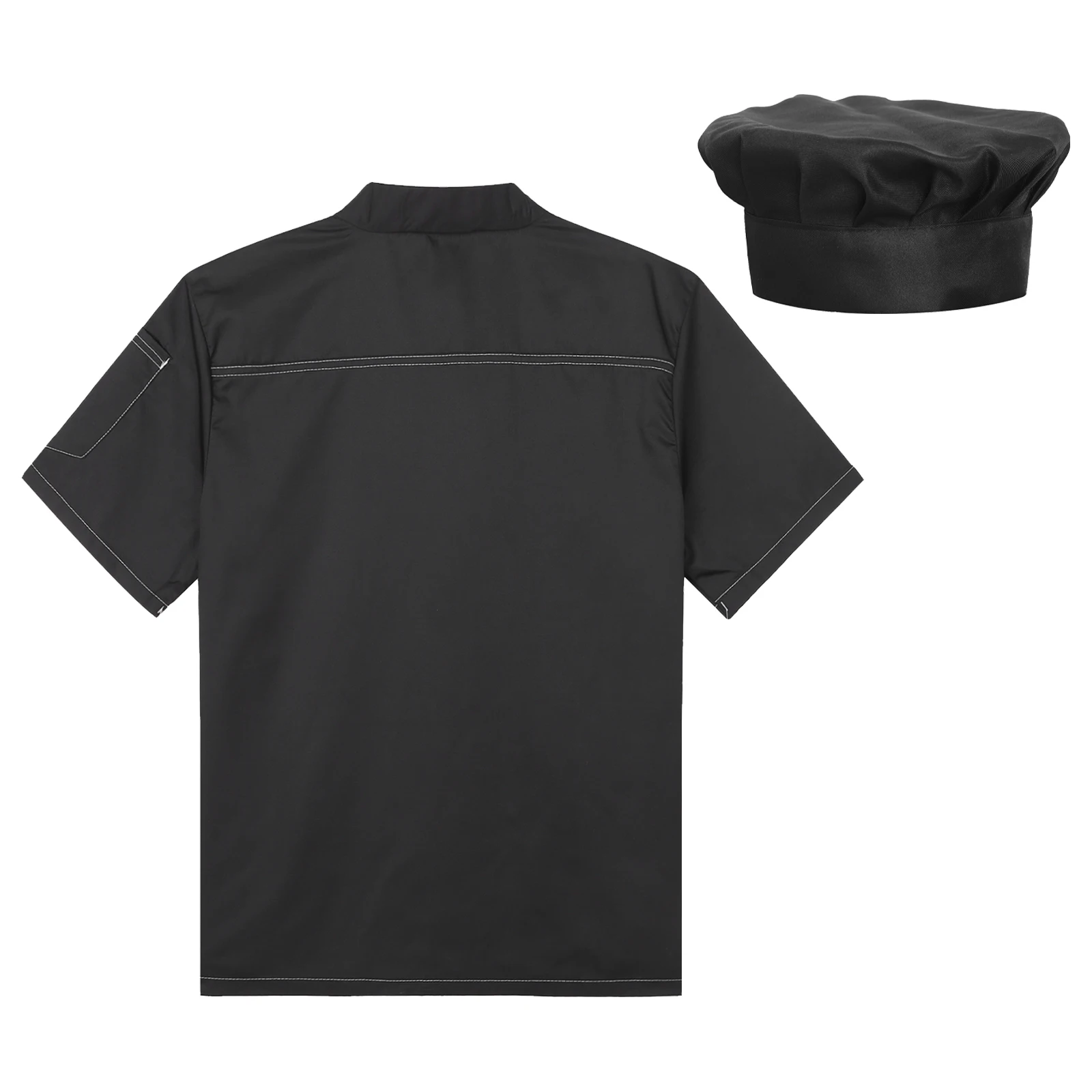 Uniforme de Chef Unisex para hombre y mujer, traje de trabajo de Cocina, Restaurante, Hotel, abrigo de manga corta con botones, chaqueta y sombrero, conjunto de cocina