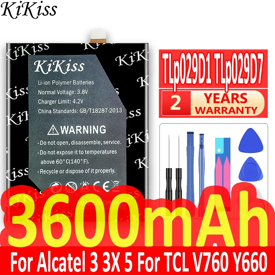 Batteria KiKiss TLp029D1 TLp029D7 per Alcatel 3 Alcatel3 3X 5 per TCL V760 Y660 OT-5052D 5052Y 5086 5058 5058A 5058J 3600mAh