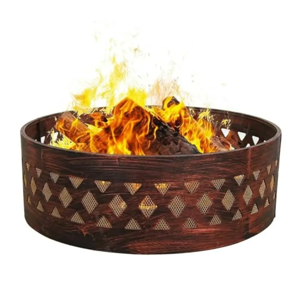 Crossweave Large Round Outdoor Steel Metal Fire Pit Ring, 36