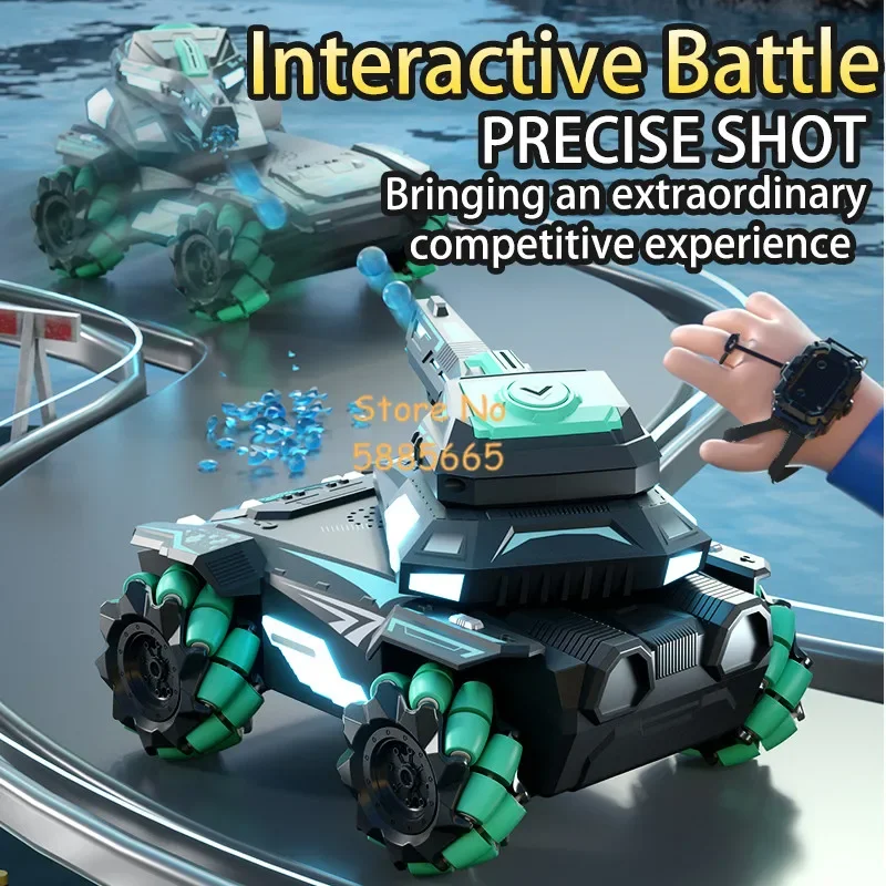 Meninos relógio de batalha ao ar livre detecção duplo controle rc carro 2.4g lançamento bala 360 rotação dublê controle remoto deriva dublê tanque carro