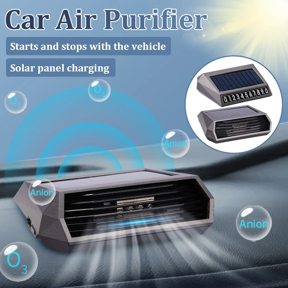 NEW Solar Car Air Purifier Usb Oxygen Cleaner Negative Ion HEPA Filter Air Cleaner With Number Plate Usb Dual Charging