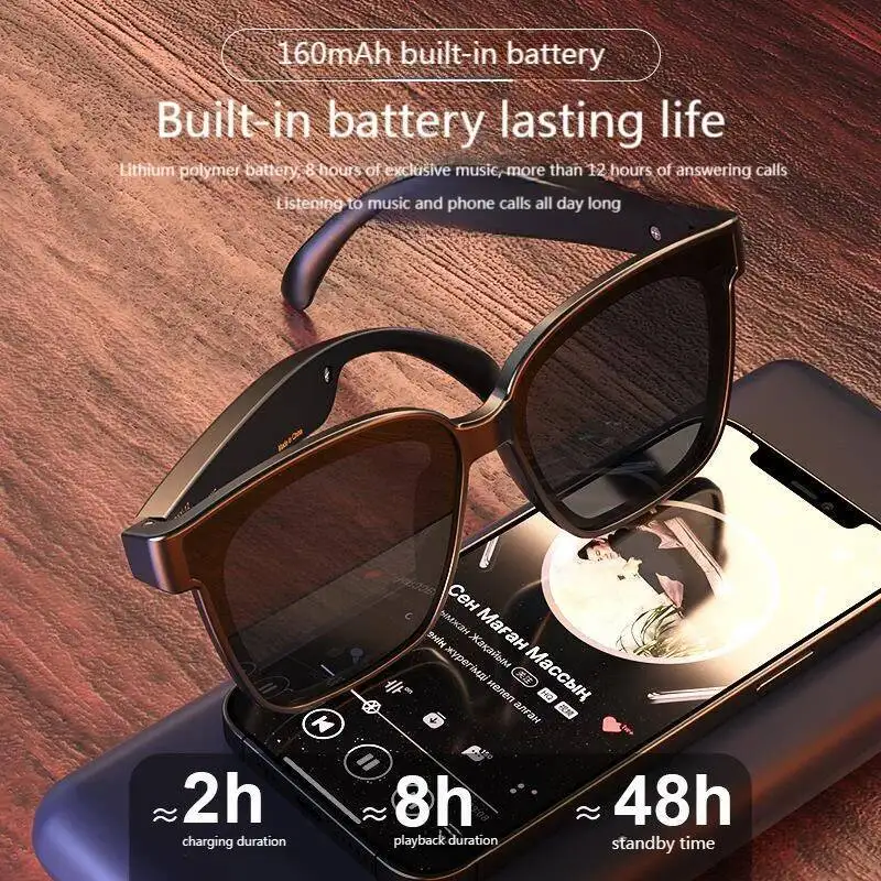 بلوتوث 5.0 نظارات توصيل الهواء سماعات لاسلكية غير داخل الأذن سماعات الأذن المستقطبة واقية من الشمس النظارات الشمسية في الهواء الطلق