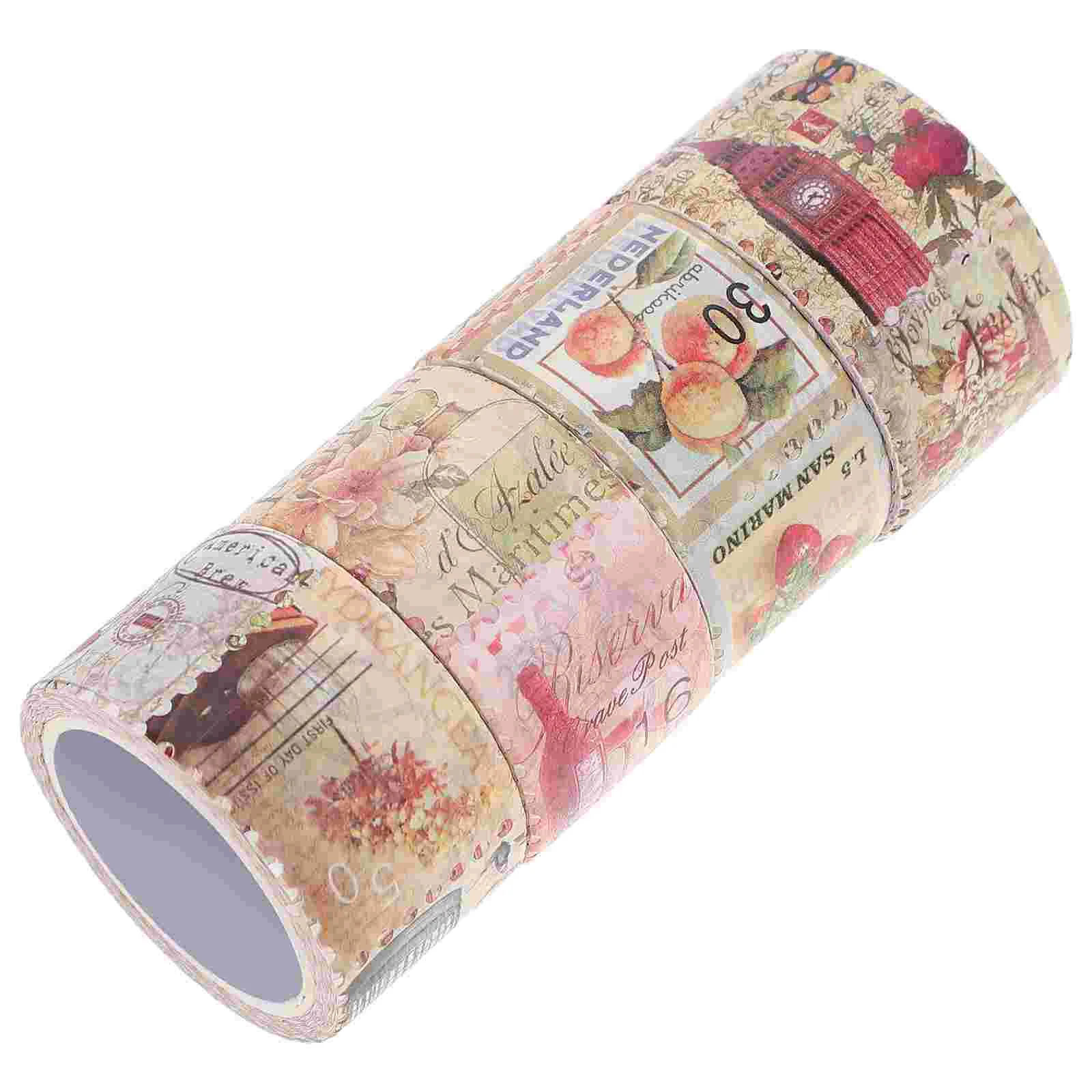 

4 Rolls Stamps and Washi Tape Decorative Stickers Convenient DIY Retro Paper Craft Skateboard Various Theme