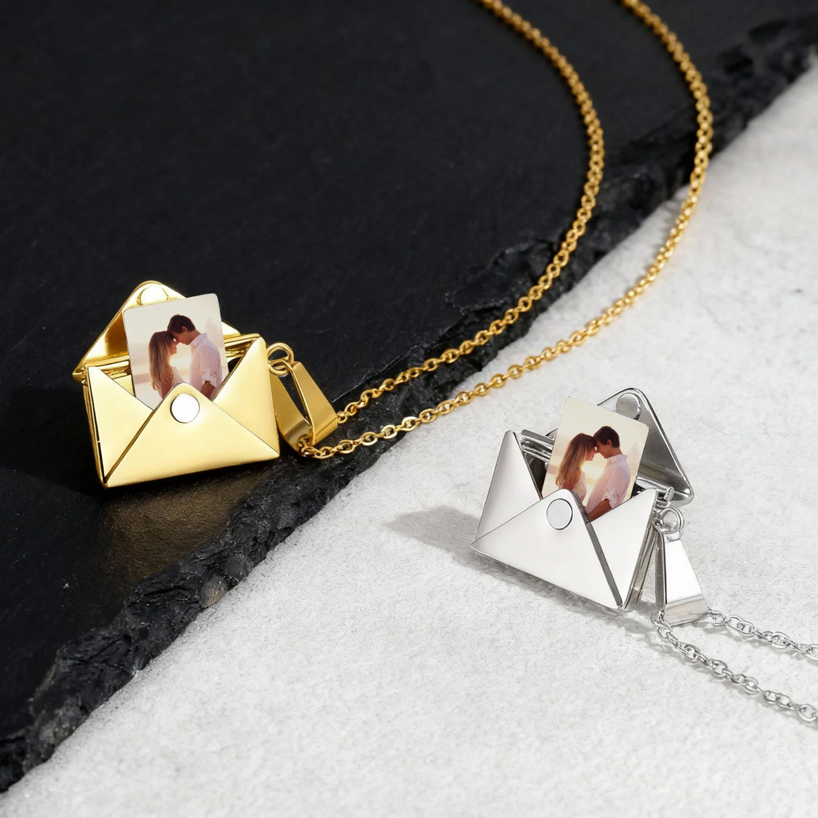 

Envelope Photo Neckalce for Men Women Couple,50/60CM Stainless Steel Custom Picture Collars,Gift for Dad Mom Husband Bestie BBF