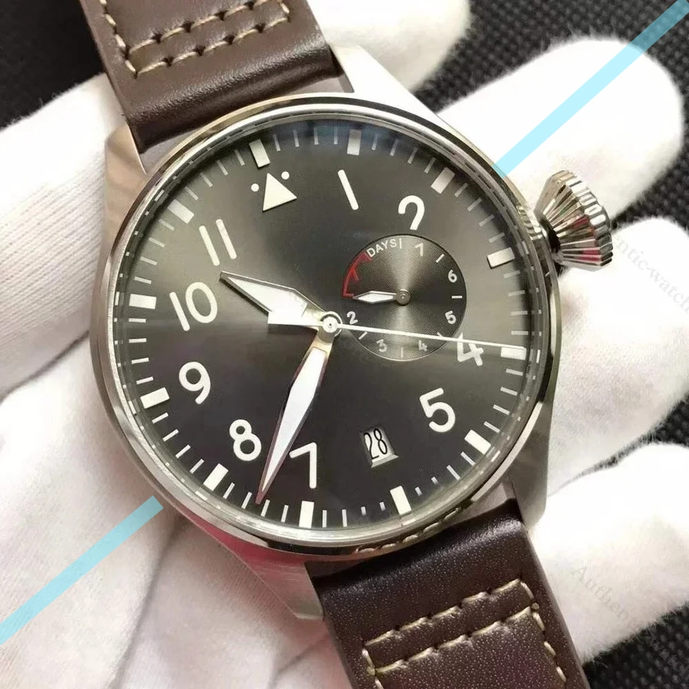 46mm Fashion Pilots Big Men Automatic Mechanical Watch Sport Black Brown Leather Brown Stainless Steel Customzied