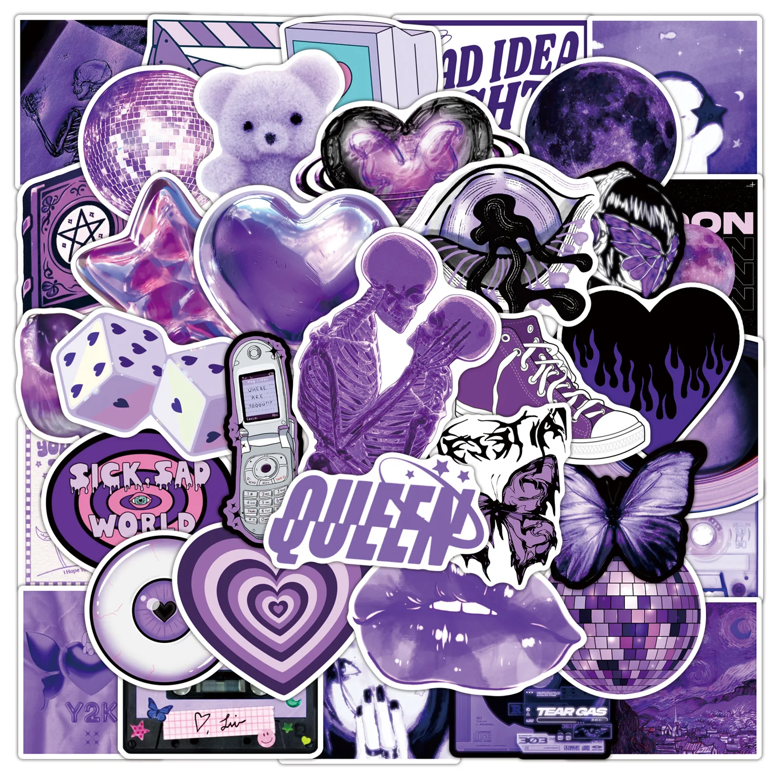 50 Stück Lila Y2K Mädchen Niedliche Aufkleber Coole Koreanische Graffiti Cartoon-Sticker DIY Skateboard Handy Kühlschrank Koffer Aufkleber