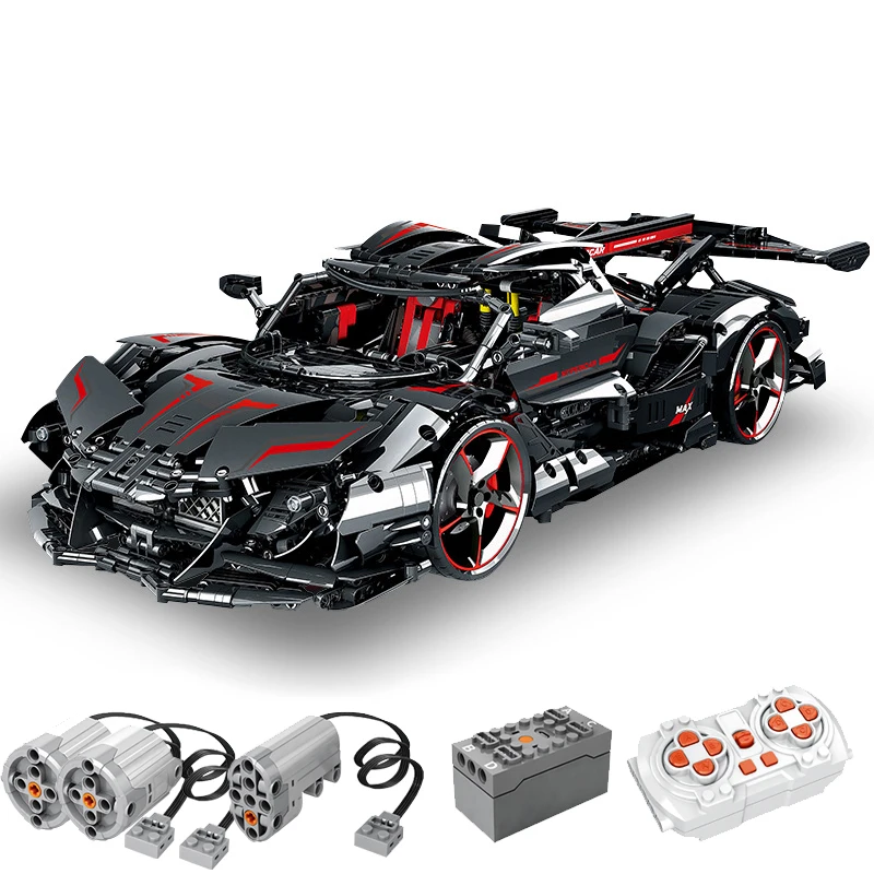 IN STOCK 1:8 MOC Technical RC Black Sports Car Building Blocks Model Bricks Assembling Toys for Children Birthday Gift Set