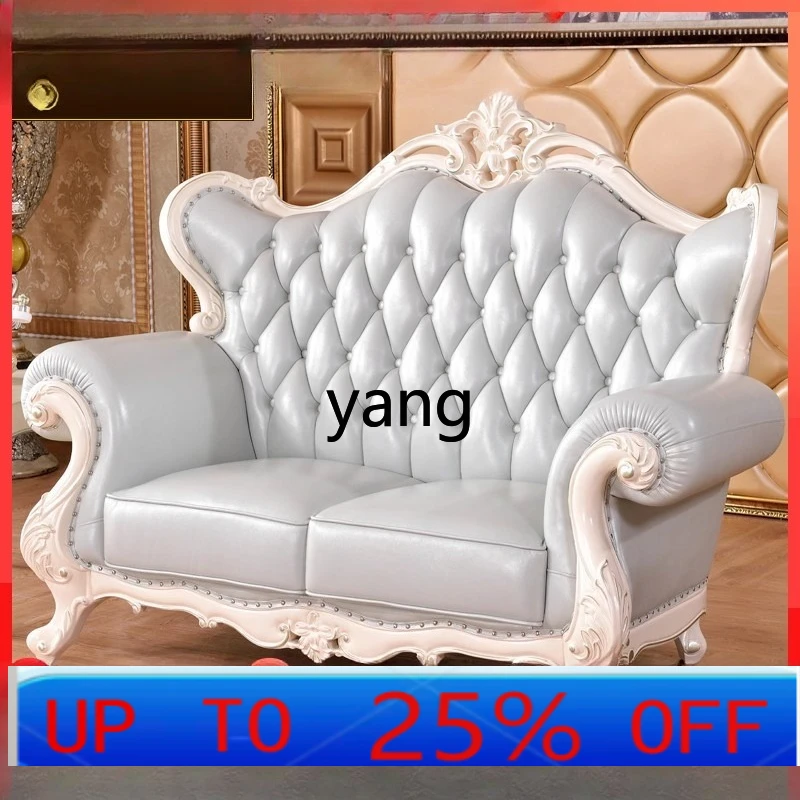 

LH first layer leather leather sofa full solid wood carving flower living room combination villa sofa