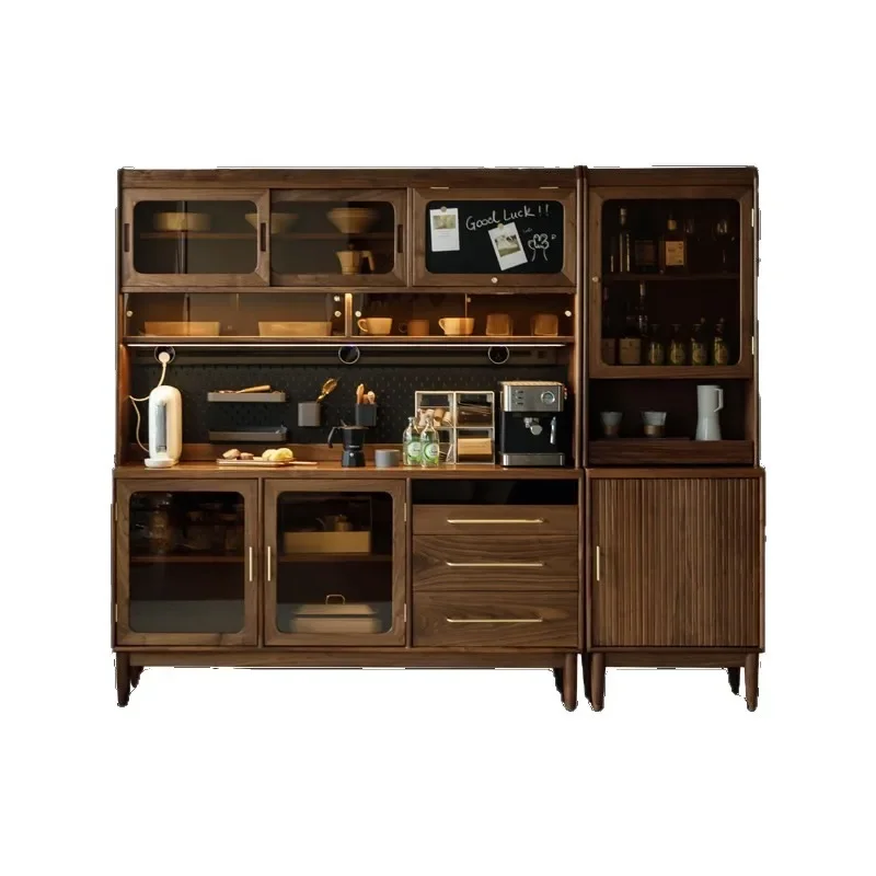 Black walnut dining side cabinet Nordic integrated wall small apartment dining room storage high cabinet