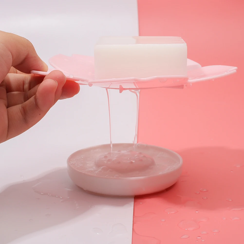 

2 Pcs Cherry Blossom Dish Flower Shaped Detachable Draining Tray Plastic Soap Box Non Metal Portable Soap Holder for Bathroom
