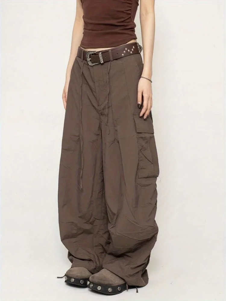 HOUZHOU-pantalones Cargo holgados Vintage Y2k para mujer, ropa de calle Harajuku de gran tamaño, Joggers, pantalones de chándal de moda coreana con bolsillos