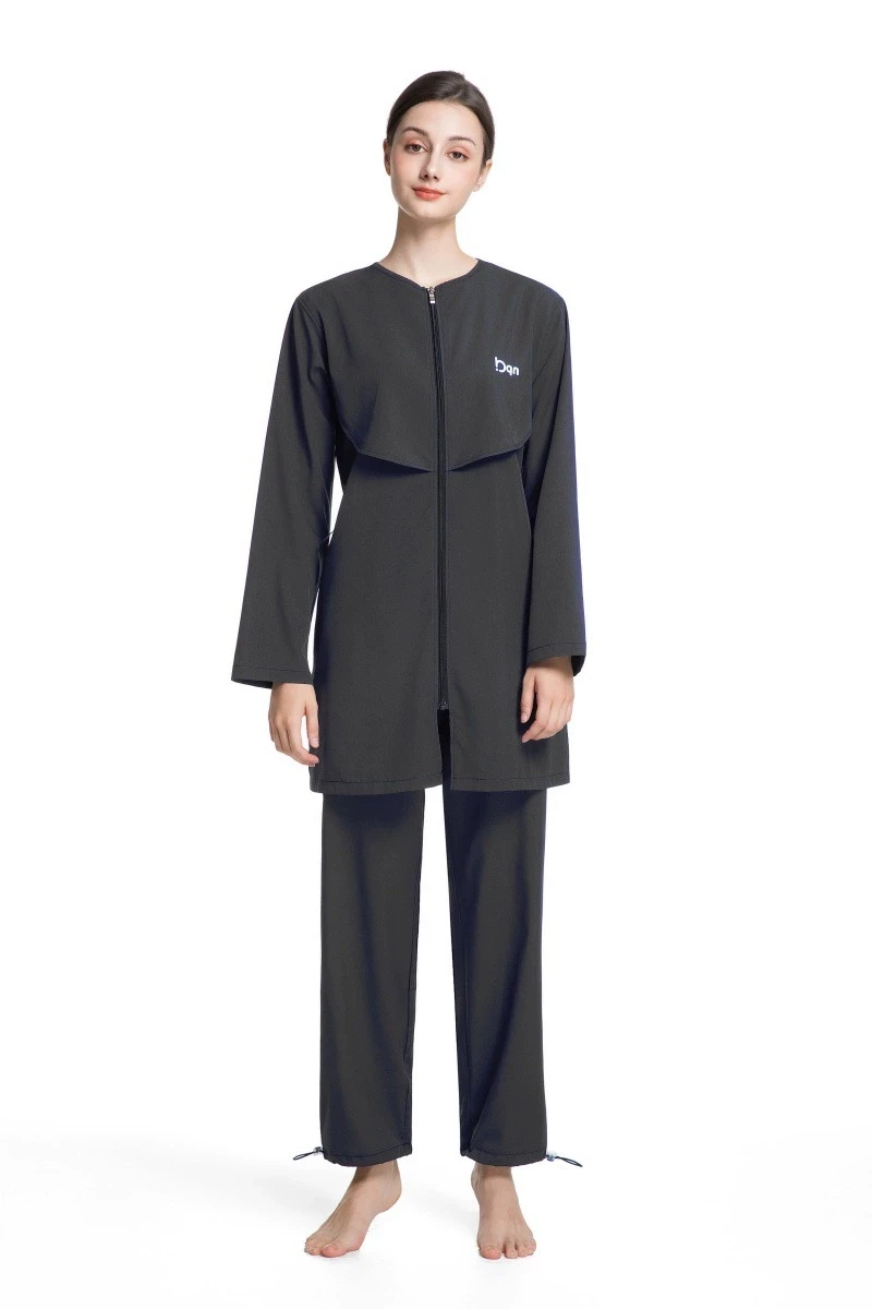 Women Black Muslim Swimwear Swimsuit Burkini Islamic Modest Three-Piece Set Moslem Muslem Maillot De Bain Full Cover Swimwears