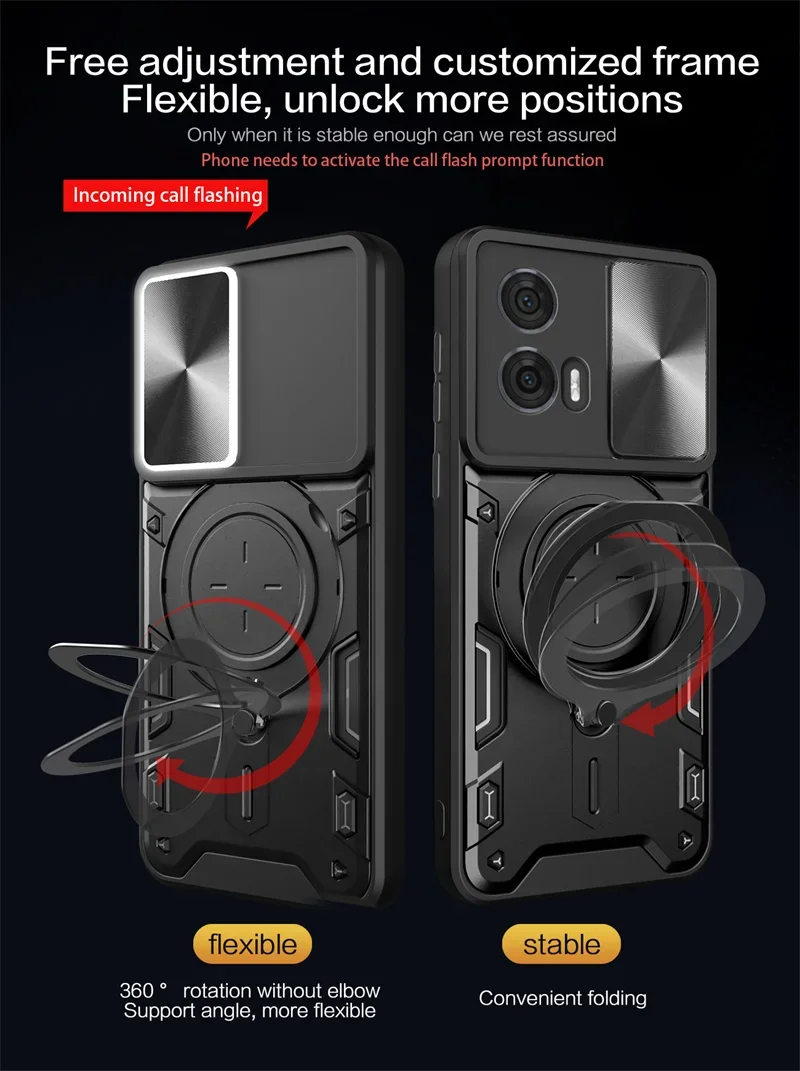 For Motorola Moto Edge 50 Fusion Case Slide Camera Protect Phone Case For Edge50 Fusion Armor Funda Magnet Ring Stand Back Cover