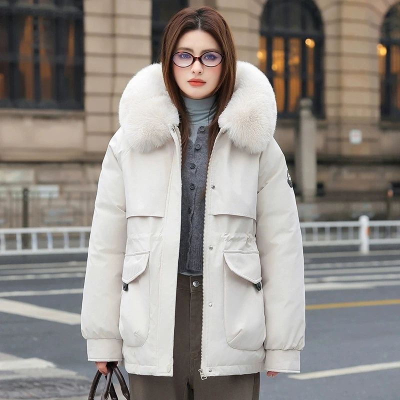 

Winter Hooded Fur Collar Parkas Jacket Women Cotton Padded Coat Female Casual All-Match Thick Warm Ladies Outerwear Overwear