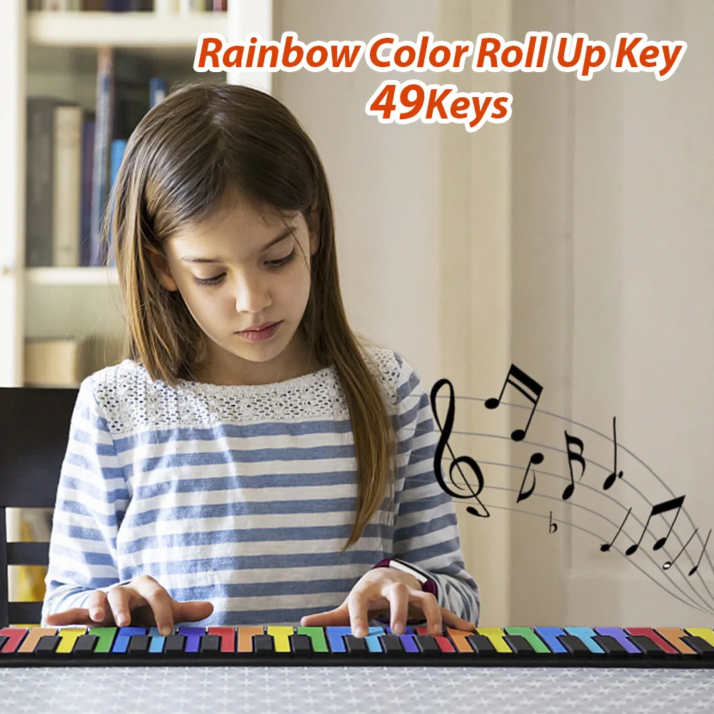 49 Key Roll Up Keyboard Piano Portable and Foldable Digital Piano Keyboard with Rechargeable Battery Gift for Kids / Beginners