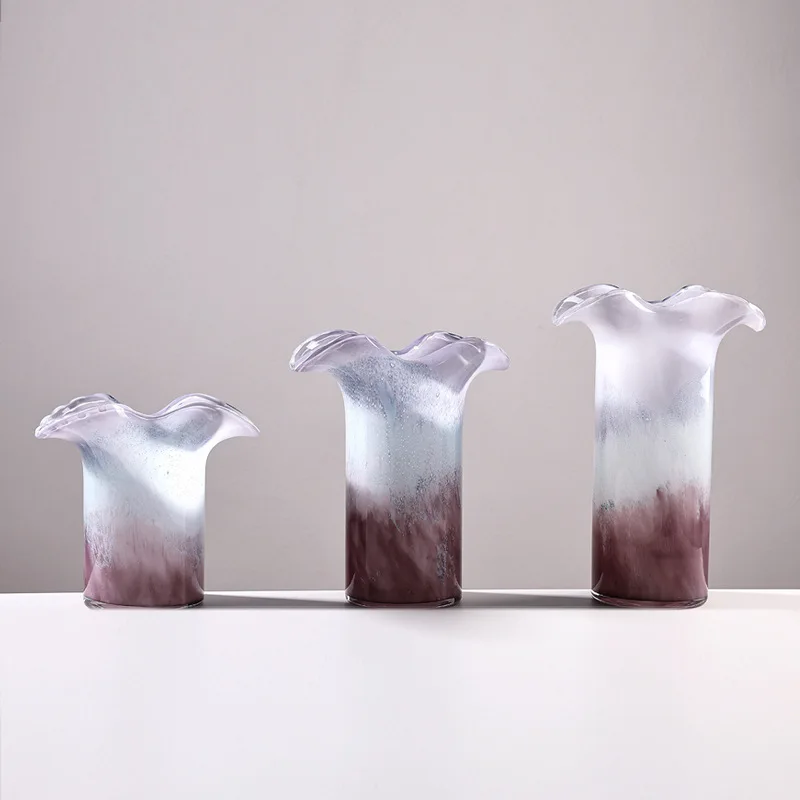 

16wwPurple Wavy Vase Wave Edge Color Gradient Flower Vase Flower Arrangement Accessories Hydroponics Terrarium Home Decoration