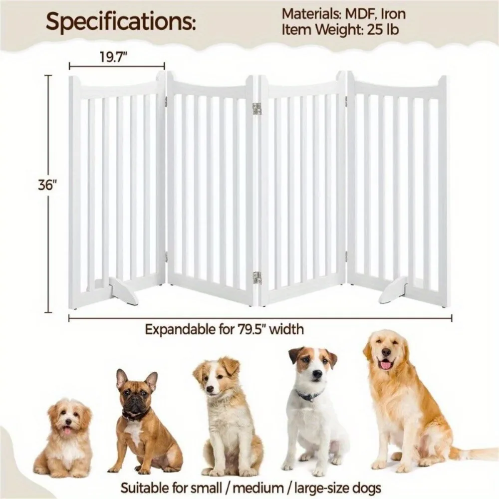 

Pet Gate 4-Panel Indoor Foldable Dog Fence for Stairs, Hallways, or Doorways