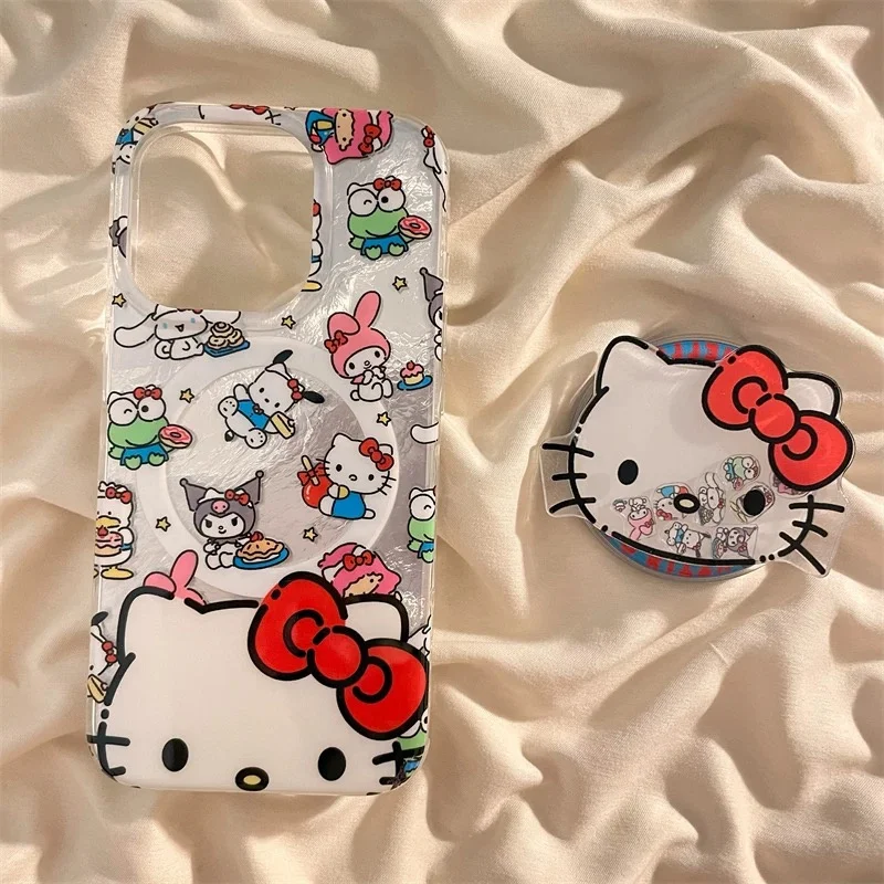 Śliczne etui Hello Kitty Kuromi Cartoon Magsafe Wireless Charge Case do iPhone'a Etui do iPhone'a 15 14 13 12 Pro Max KT Magnetic Stand