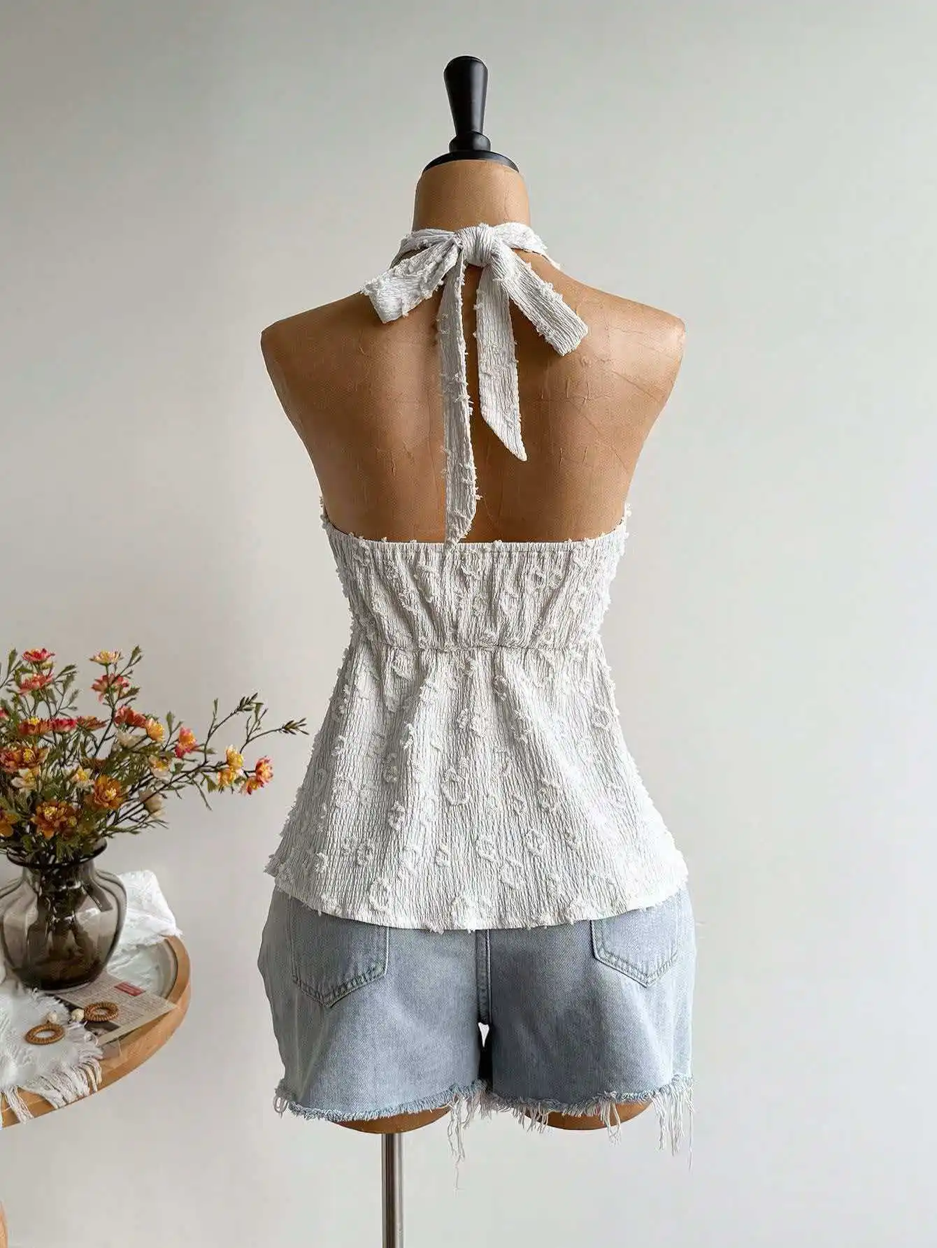 Women's Tanks Camis women's Swiss polka dot textured backless camisole top with bow tie hanging neck camisoles vests tops T-shir