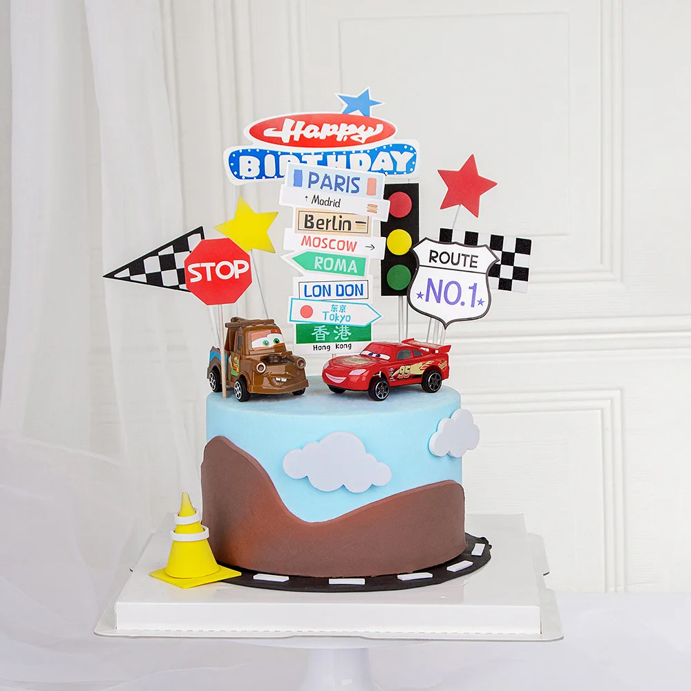 Cake Topper Happy Birthday Wedding Car Signpost Flag Star Kids Party Baby Shower Cupcake Toppers Decoration Baking Supplies DIY